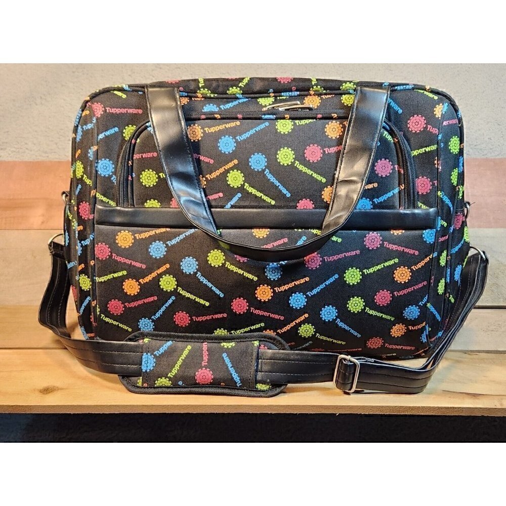 VTG Tupperware Extra Large Tote Kit Bag Colorful Logo Carry On Travel Bag